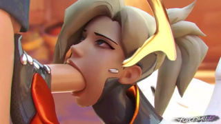 Mercy из Overwatch любит лизать и сосать большой член