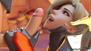 Mercy из Overwatch любит лизать и сосать большой член