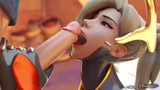 Mercy из Overwatch любит лизать и сосать большой член