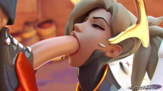 Mercy из Overwatch любит лизать и сосать большой член