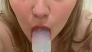 Sloppy Sex Toy Female Dildo Deepthroat Blowjob Blonde GIF