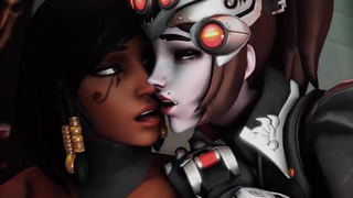 Widowmaker и Reaper по очереди трахают красотку Pharah в 3д порно