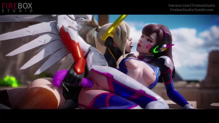 Лесбиянки D.Va и Mercy развлекаются с самотыком