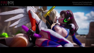 Лесбиянки D.Va и Mercy развлекаются с самотыком