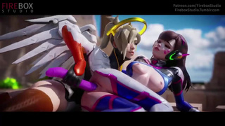 Лесбиянки D.Va и Mercy развлекаются с самотыком