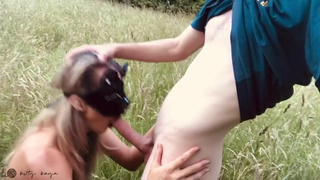 Public Outdoor Nudity Gagging Blowjob GIF