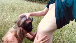 Public Outdoor Nudity Gagging Blowjob GIF