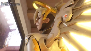 Mercy влажной дыркой скачет на члене парня из игры OverWatch