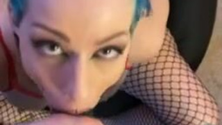 POV Interracial Green Eyes Goth Deepthroat Blowjob BBC GIF