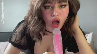 Dildo Deepthroat Brunette GIF