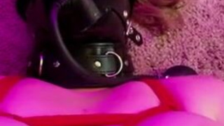 Submissive Slave Rough Rope Play Natural Tits Latex Choking Choker Bouncing Tits Bondage Blindfolded Ball Gagged BDSM Amateur GIF