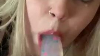 Sloppy Oral Natural Tits Gagging Female Dildo Deepthroat Blowjob Big Tits Amateur GIF