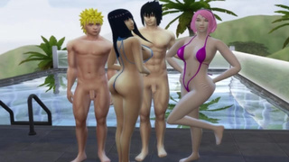 Naruto, Sakura nad their friends enjoy hardcore group sex by the pool