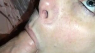 Wife Sucking Pretty Oral MILF Homemade Eye Contact Deepthroat Cock Blue Eyes Blowjob GIF