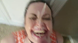 Step-Mom POV Gagging Face Fuck Deepthroat Cumshot Blowjob Big Tits Big Dick Amateur GIF