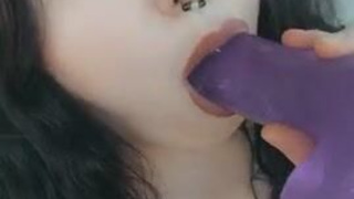 Sucking Spit Pretty Goth Gagging Dripping Dildo Cute Big Tits Alt GIF