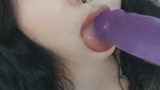 Sucking Spit Pretty Goth Gagging Dripping Dildo Cute Big Tits Alt GIF