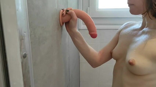 White Girl Small Tits Shower Petite Dildo Deepthroat Blowjob GIF