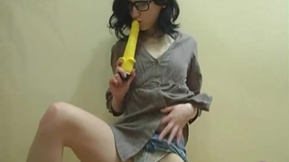 Innocent girl moans for her dildo