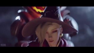 Развратница Mercy ради новых ощущений трахается на кладбище на Хэллоуин