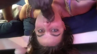 Spit Sloppy Messy Interracial Gagging Face Fuck Deepthroat Brunette Blowjob BBC GIF