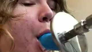 Throat Fuck Spit Fucking Machine Dildo Deepthroat Chubby Blonde BBW GIF